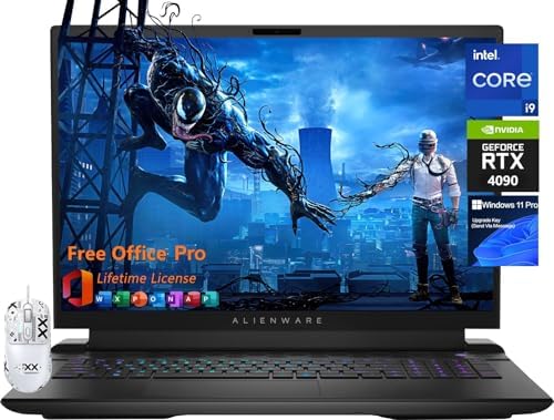 Alienware Dell M18 R2 Gaming Laptop, 18″ QHD+(2560 x 1600) 165Hz, Intel 24-Core i9 14900HX, GeForce RTX 4090, 64 GB DDR5, 8 TB SSD, FHD Camera, Backlit Keyboard, Office 2019, Win11 Pro, Design Mouse