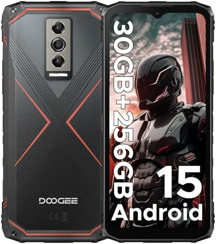 DOOGEE Blade10 Pro(2025) Android 15 Rugged Phone,10.7mm Ultra-Thin,30GB+256GB/TF 2TB,6.56”HD+90Hz Rugged Smartphone,5150mAh,50MP+8MP Camera,NFC/Widevine L1/Face ID/IP68/IP69K/3 Card Slot(Red)