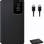SAMSUNG Galaxy S22 S-View Flip Cover, Protective Phone Case, Tap Control, Cutting Edge Design, US Version, Black, Includes Type C Charging Cable and Cleaning Cloth