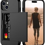 Nvollnoe Compatible with iPhone 15 Plus Case with Card Holder Heavy Duty Protective Dual Layer Shockproof Hidden Card Slot Slim Wallet Phone Cover for Women&Men 6.7 inch(Black)