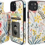 HAOPINSH for iPhone 13 Case Wallet with Card Holder, Floral Flower Pattern Back Flip Folio PU Leather Kickstand Card Slots Case for Women Girls, Double Magnetic Clasp Shockproof Cover 6.1″